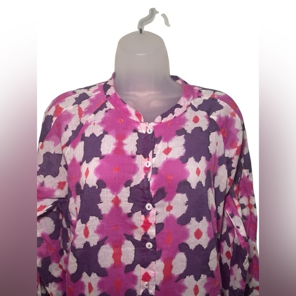 Banjanan People Floral Blouse Size Large 100% Cotton Long Sleeve Purple Pink Top - Picture 6 of 7